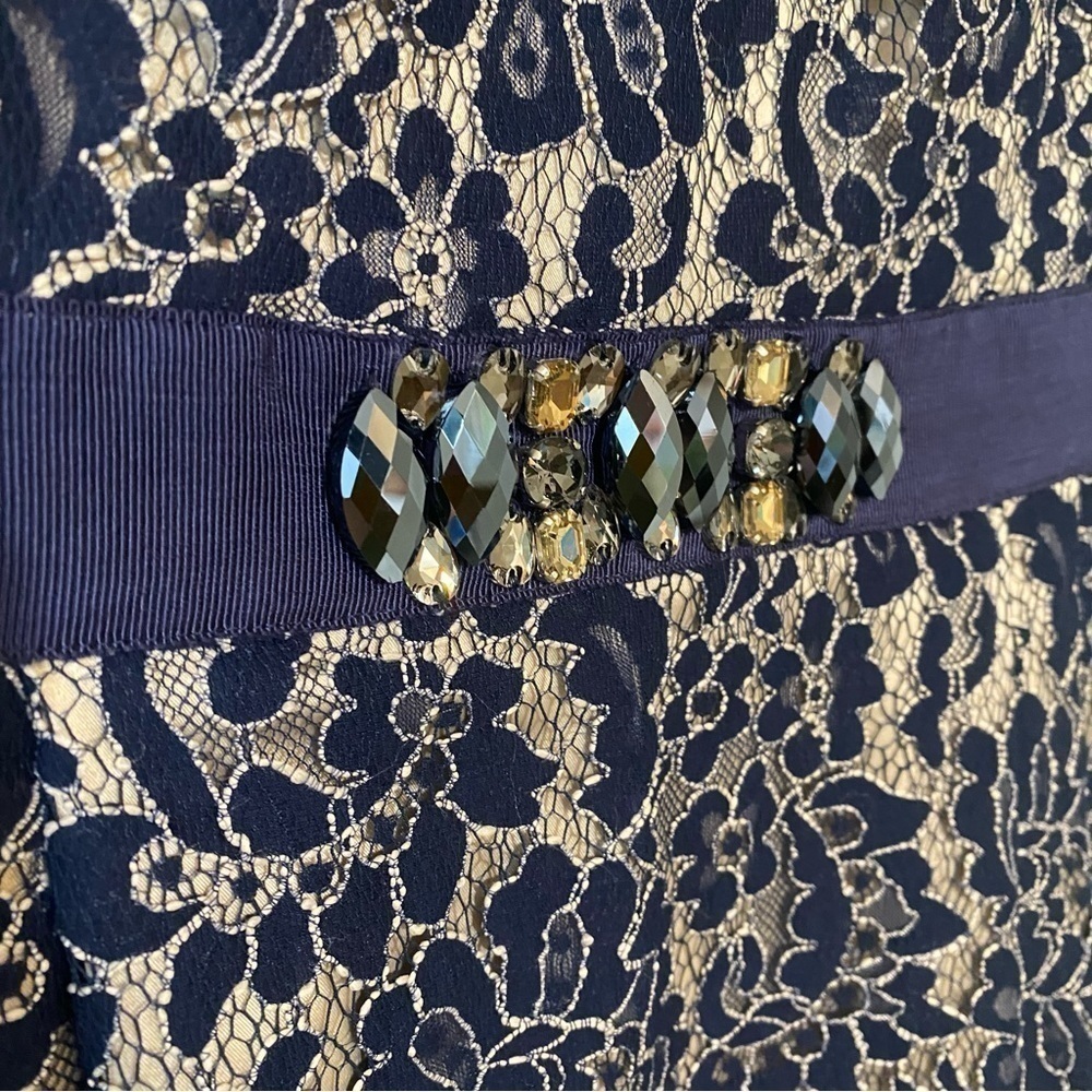 Eliza J Lace Beaded Cocktail Dress Navy Blue Sz 12 - Picture 5 of 11